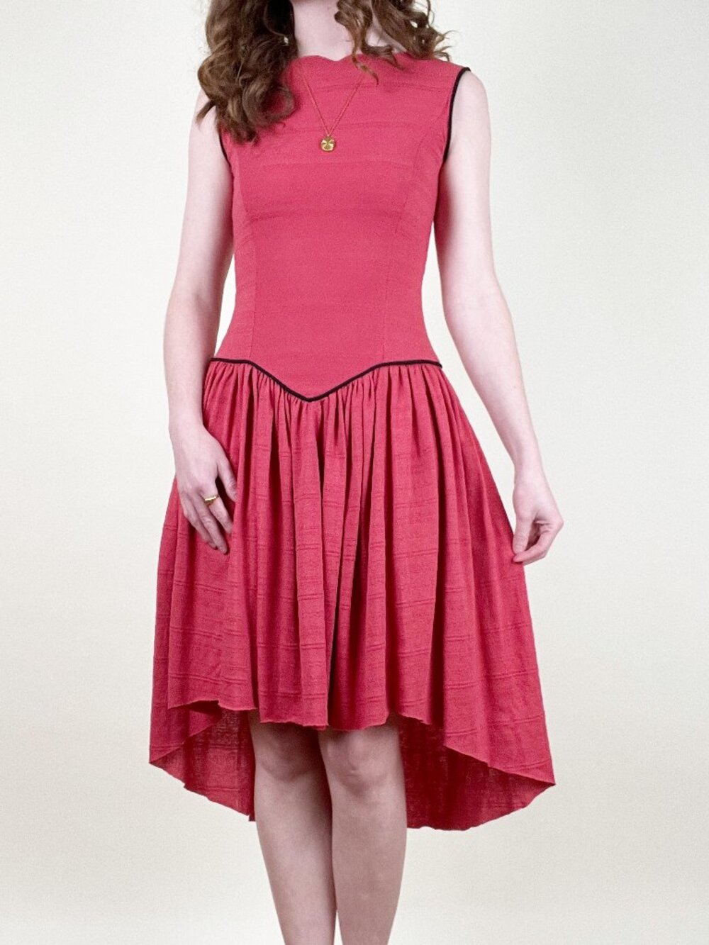 Vintage Handmade Drop Waist Midi Dress Princess Romantic Corset Style Bodice 80s